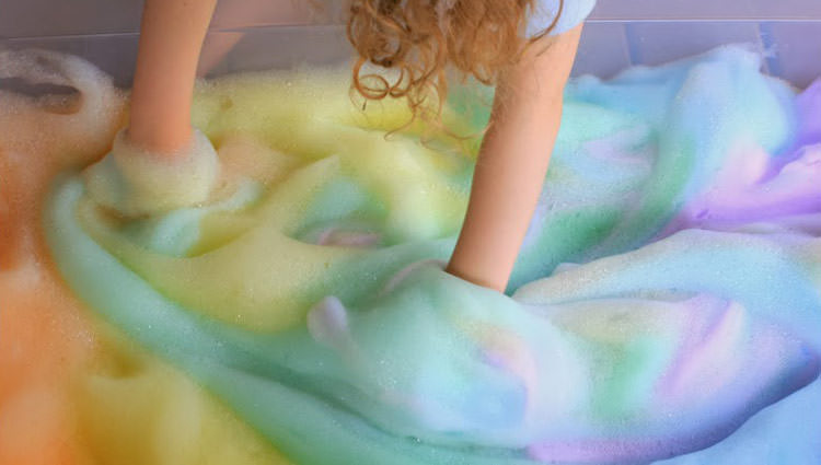 Sensory fun for kids with rainbow soap foam